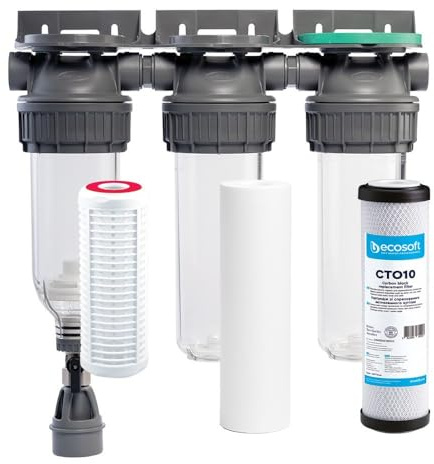 SINEA – Filtres à eau de pluie 9 3/4 + Pack protection complète – Système de filtration triple 9 3/4 – Préfiltre lavable, filtration fine & charbon actif – Traitement eau de pluie domestique