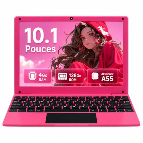Mini Ordinateur Portable 10,1 Pouces Android 12, Allwinner A55,Clavier Rétroéclairé, Écran IPS, Type-C, WiFi Dual Band, BT 5.0, Petit Ordinateur Compact pour Étude et Loisirs(Or Rose, 4GB+128G SSD)