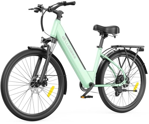 E Bike Herren Damen 27,5 Zoll, Elektrofahrrad City Trekkingrad mit 36V 15Ah Akku bis 100 km, 250W Pedelec bis 25 km/h, 45 Nm, 7-Gang Schaltung, Scheibenbremsen, E-Bike für Pendeln & Touren (Grün)