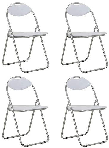 QJBSAVVA Set di 4 sedie pieghevoli bianche, con rivestimento in similpelle e telaio in acciaio, sedie da cucina pieghevoli, comode sedie per visitatori, per casa, ufficio e corridoio