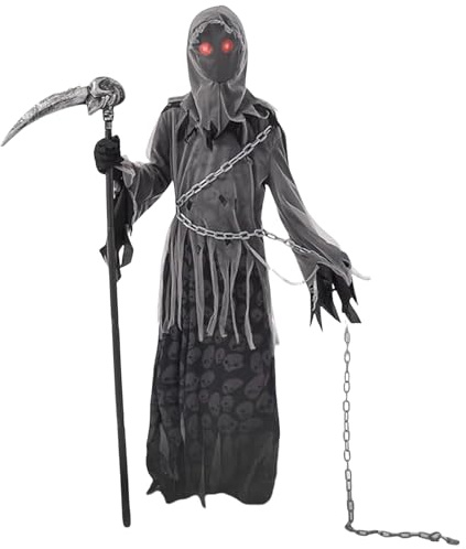 Costume da fantasma per bambini Tristo Mietitore Robe Falce Halloween Robe 4-16Y | Tristo Mietitore vestaglia, cappuccio attaccato, falce Prop incluso, feste di Halloween