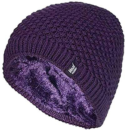 HEAT HOLDERS - Damen Winter Warm Strick Beanie/Mütze mit Fleecefutter (One Size, Purple (Nora))