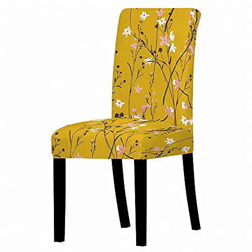 ZZDXW Stuhlhussen Senfgelbe Blume Stuhlhusse Esszimmerstühle Elastischer Waschbar Stuhlbezug Universal Langlebig Hussen für Stühle Moderne Stuhlhusse Stretch 2er Set