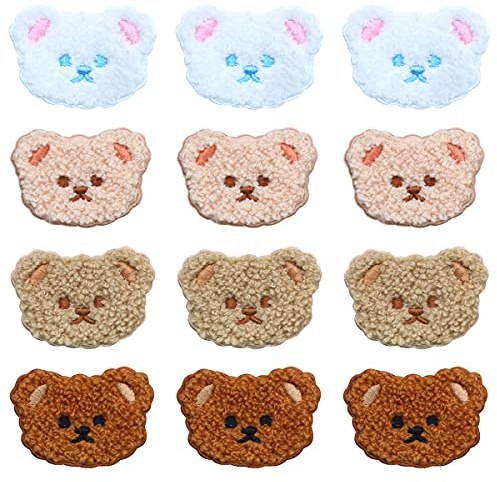 Nifocc Lot de 12 patchs brodés en forme d'ours À coudre ou repasser Pour vêtements jeans pantalons vestes chapeaux sacs dos chaussures main loisirs créatifs décoration - 4 couleurs, Taille unique