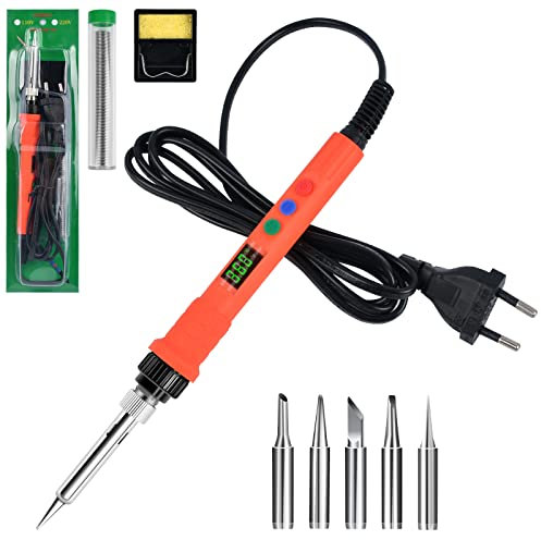 Lötkolben Set, 120W Elektrischer Lötkolben,Einstellbare Temperatur 180°C-500°C Lötkit,Schweißwerkzeuge mit LED Bildschirm,Lötkolben mit Automatischem Schlafmodus und Temperatur Kalibrierungsdesign