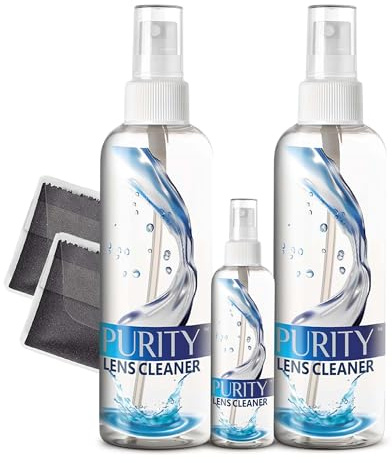 Purity Eyeglass Lens Cleaner Kit - 2 x 8oz and 1 x 2oz Lens Cleaner Spray Bottle + 2 Microfiber Cleaning Cloths - Safe for All Lenses (AR Coated Included), Eyeglasses and Screens - Clear
