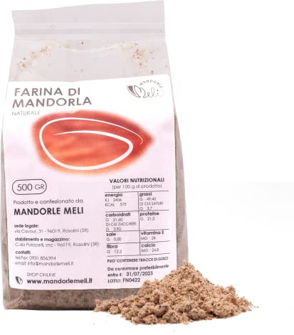 Farina di Mandorle Siciliane - Fonte di Vitamine e Fibre - Ottima per Preparazione di Dolci e Senza Glutine (Sgusciata Siciliana, 500g)