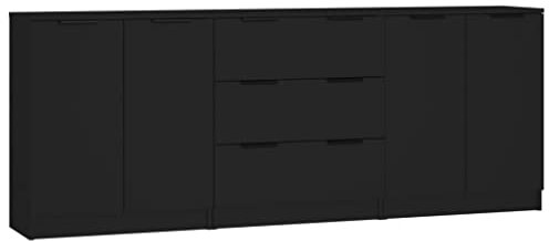 vidaXL Sideboard 3-TLG. Kommode Anrichte Schrank Beistellschrank Mehrzweckschrank Standschrank mit Schubladen Türen Schwarz Holzwerkstoff