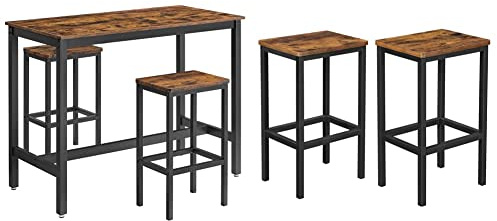 VASAGLE Bartisch-Set, Stehtisch mit 2 Barhockern, 120 x 60 x 90 cm & Barhocker, 2er Set, Barstühle, Küchenstühle, für Küche, Wohnzimmer, Esszimmer, 40 x 30 x 65 cm, vintagebraun-schwarz LBC65X