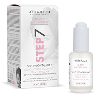 APIARIUM Siero Viso Vitamina C 30 ml – Siero Illuminante con Acido Ialuronico e Niacinamide – Trattamento Viso Antiossidante e Anti-Macchia – Step 7 Skincare Routine