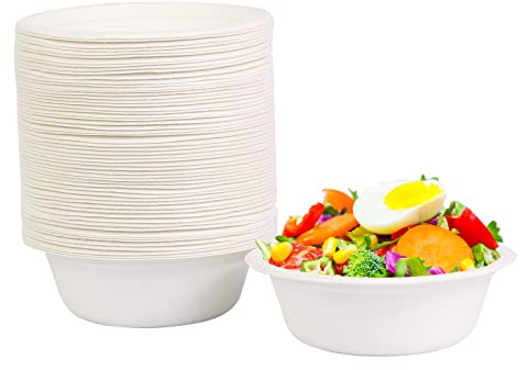 DHAIQC 120 Stück Einweg Suppenschalen aus Zuckerrohr 350ml, Strapazierfähiger, Suppenteller Schälchen Einweg Pappschalen Einweggeschirr Partygeschirr (350ml-120 Stück)