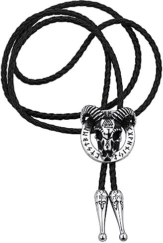 FaithHeart Bolo Krawatte für Herren Jungen Punk Schafskopf Tie Leder Krawatte Western Cowboy Kostümzubehör mit Geschenkebox für Geburtstag Vatertag