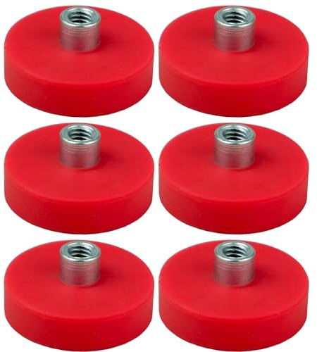 [6 Stück] Neodym Magnete Gummiert D 22mm Rund Mit M4 Innengewinde 8KG Stark Zugkraft Topfmagnet Scheibe Mit Gewinde Buchse Innen Bohrung Rot