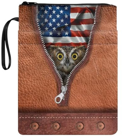 ZIATUBLES Eule Amerikanische Flagge Buchhülle für Buchliebhaber, Carrier Book Sox Buchhüllen für Taschenbücher, waschbare Buchhüllen mit Reißverschluss, 29,5 x 21,6 cm Buchschutz