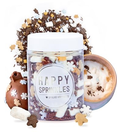 Happy Sprinkles HOT CHOCOLATE -Trinkschokolade Torten Cupcake Deko -65g | Streuselmix für heiße Trinkschokolade, mit Kakao- & Marshmallow-Note, wärmt an kalten Tagen, ein süßes Geschenk