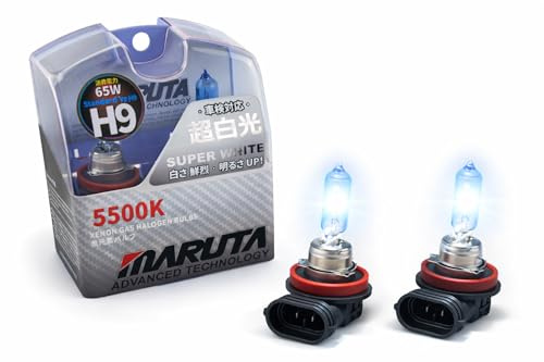 MARUTA SUPER WHITE H9 12V 65W 5500K Xenon-Effekt Halogenlampe - designed in | Straßenzugelassen ideale Xenon Farbtemperatur Xenon Look super weißes Licht mehr Licht