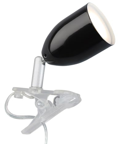 Lightbox LED Klemmlampe mit schwenkbarem Kopf & Kippschalter in Schwarz | einstellbare Retro Tischstrahler | 11 x 17 cm | inkl. wechselbarem LED - 300 lm, 3000 K | aus Metall/Kunststoff