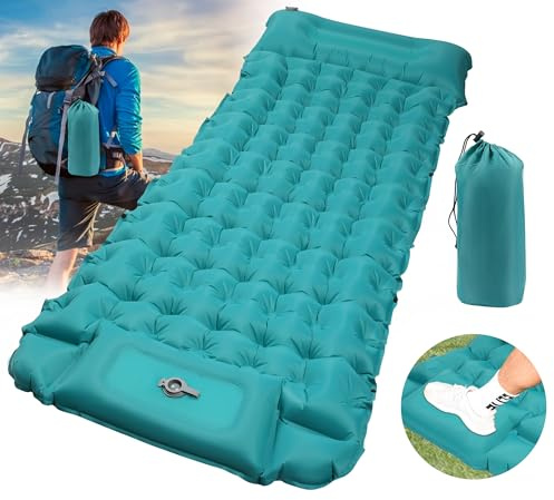 DeeprBling Materassino Campeggio Autogonfiante, Ultraleggero Materassino Singolo Autogonfiabile da Campeggio con Pompa a Pedale e Cuscino, materassino Trekking Autogonfiante Impermeabile, 200x70x10 CM