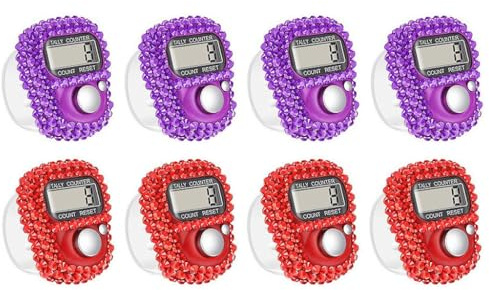 Hitopin 8 Piezas Contadores Electrónicos De Dedos,Contador Electrónico De Dedos,Contador Digital De Dedos,Mini Contador De Vueltas, para Inventario, Deportes, Marketing, Avión, Golf (Morado, Rojo)