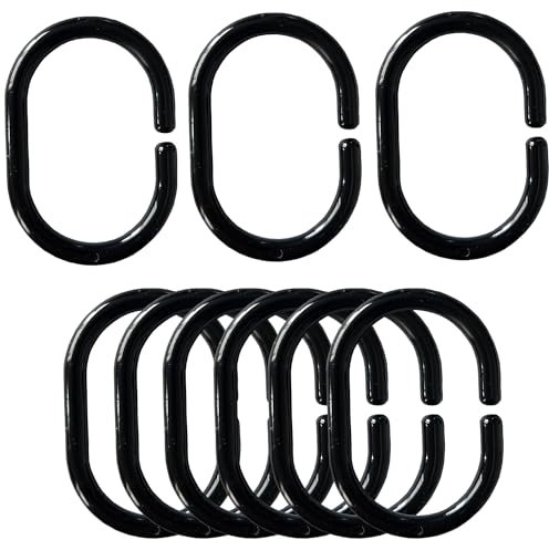 Plastic Shower Curtain Rings Hooks for Bathroom Shower Window Rod (24 Pack Black)