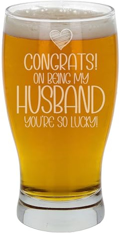 Verre à bière gravé « Congrats on Being My Husband You're So Lucky » - Cadeau d'anniversaire personnalisé pour homme et mari - Idée cadeau amusante pour mari