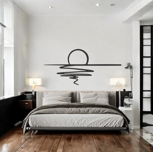 Tubibu Metall-Wandkunst – Sonnen-Glitzer-Wanddekoration – schwarze minimalistische Linienkunst – Sonnenaufgang-Wandbehang für Wohnzimmer, Schlafzimmer, Einweihungsgeschenk im Freien (x-Large)