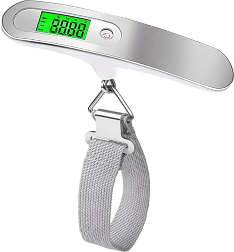 Digitale Kofferwaage Gepäckwaage Tragbare Hängewaage LCD-Anzeige mit Hintergrundbeleuchtung Tara-Funktion praktisch für Reisen/Familienleben bis 50kg - Silber