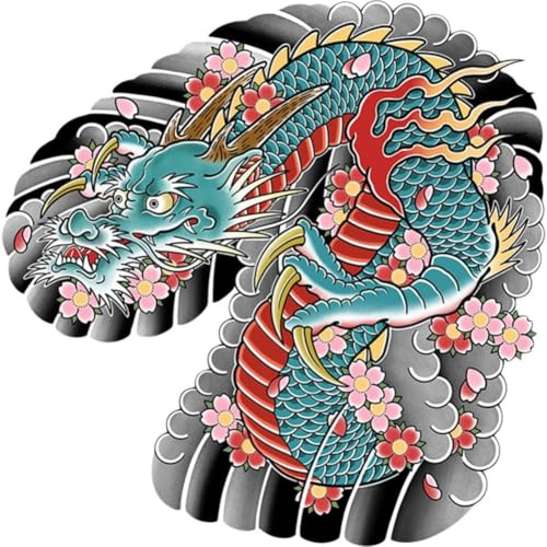 Hrippy Autocollant De Tatouage Temporaire Dragon Tatouages ​​Corps Art Bras Autocollant Tatoo Hommes Motif Japonais Autocollant De Tatouage