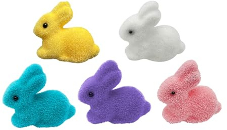 Sricam 5PCS Easter Bunny Decorations, Artificial Grass Easter Table Decorations, Cute Mini Rabbit Figure for Easter Themed Party Prop,Egg Hunt, Kids Birthday