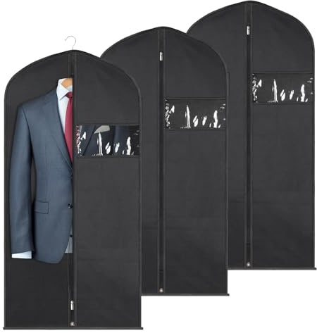 SuitBags for Men 120 x 60 CM, Dust-Proof Garment Bags, Non-woven Fabric Suit Bag, Prevent Moths Suit Cover with Zip, Clothes Covers for Suits, Dress, Coat, Jacket (120CM / 47IN - 3PCS)