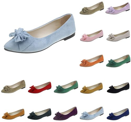 Ballerines plates classiques pour femme - Élégantes et confortables - Avec nœud - En daim synthétique souple - Chaussures à enfiler - Chaussures de bateau, bleu clair, 37 EU