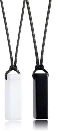 PiercingJak 2PCS Partner Halskette Bergkristall Obsidian Kette Herren Frauen Lederkette mit Quader Bar Stereo-Rechteck Steine Anhänger Heilsteine Schmuck Liebe Geschenke für Freundin Freund