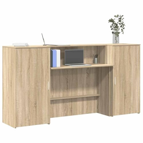 QUAHEAS Sonoma-Eiche Empfangstheke 200x50x103,5 cm, Holzwerkstoff, für Büro, Hotel, Klinik, Geschäft, Empfang