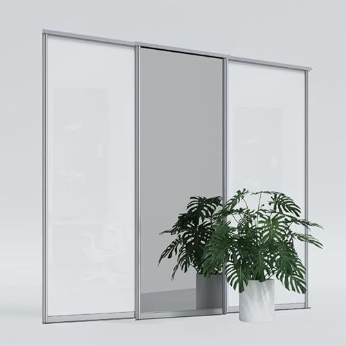 KOLM Schiebetüren | 265x220 cm | Weiß Hochglanz mit Spiegel | Sopot Silber