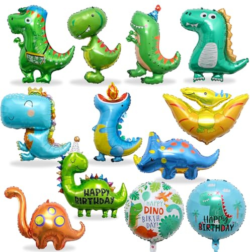 12 Stück dino luftballons, dinosaurier Folienballon, Kinder Gross Dino geburtstag party deko, Dekoration Riesenballon, dschungel Themen Party deko geburtstag für Jungen 1 2 3 4 Jahre kindergeburtstag