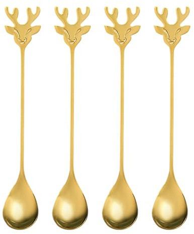 Yonuaret Cucharillas Pequeñas - 4 Piezas Cucharas de Acero Inoxidable Navideñas | Suministros Para Fiestas Y Cenas,Para Navidad Té Bar Cocina Hogar Horneado Servir Cafetería Comer Cóctel Crema Postre