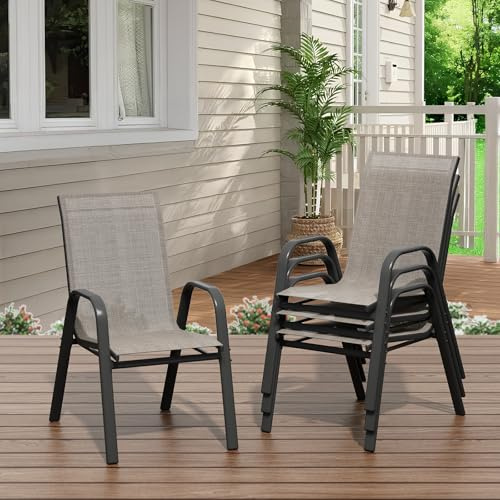 PortoAlegre Set di 4 sedie da giardino in textilene, impilabili, in metallo, per esterni, resistenti alle intemperie e alla ruggine, set da 4 pezzi, per giardino, balcone e terrazza