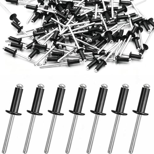 50 Aluminium Blind Rivets 4.8mm x 20mm – Black Dome Head Pop Rivets for Metal Sheet Construction Automotive Repair Solar Panel Mounting