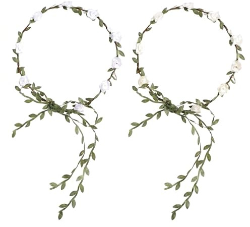 Ahaimy 2 stycken blomsterkrans, pannband, bohemisk stil blompannband, krans pannband krona, krans hårband, grönt blommigt pannband för kvinnor