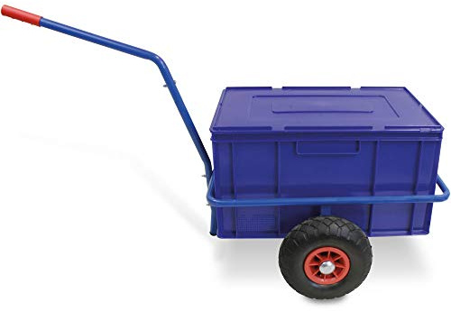 BRB Handwagen mit herausnehmbarer Kunststoffkiste 600x400x320 mm, mit pannensicheren Reifen, Tragkraft 200 kg (blau)