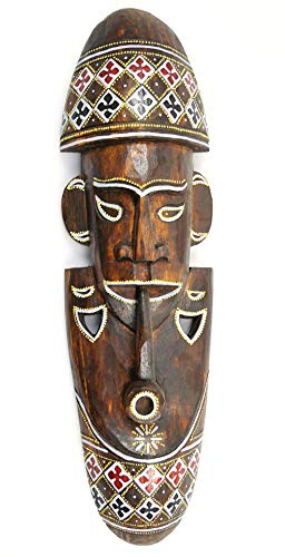 Coco Papaya Masque Africain fumeur de pipe 50cm en bois + motifs colorés