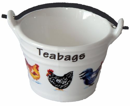 Chicken cockerel Rooster Teabag Tidy, Porcelain Bucket Shaped Teabag Tidy