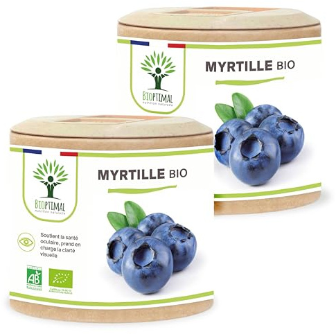 Myrtille Bio - Bioptimal - Complément alimentaire - Clarté visuelle Yeux Antioxydant Circulation - Lutéine Zéaxanthine Vitamine - 240mg par Gélule - Fabriqué en France - Certifié Ecocert - 120 Gélules