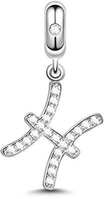 GNOCE Sternzeichen Anhänger Silber Sternzeichen Dangle Charms mit Zirkonia für Armband/Halskette Frauen Mädchen (Fische)