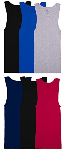 Fruit of the Loom Men's Tag-Free Tank A-Shirt, 6 Pack - Assorted Colors, Large