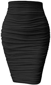 YMDUCH Women's Sexy Ruched Bodycon Elasticity Tight Casual Club Pencil Skirt Black