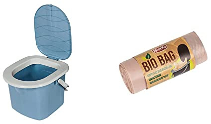 BranQ - Home essential 1305 Jungen Toilette BranQ Mobile Campingtoilette 15,5 Ltr. 15,5 L & Unisex-Adult Toilettenbeutel Bio 20 Stück Limited Edition für Campingtoiletten, braun, 22 l