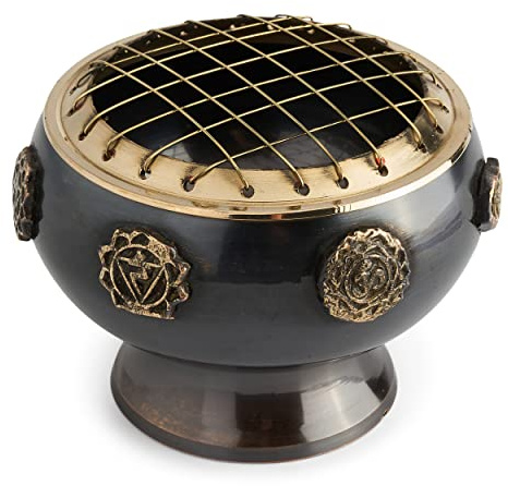 NKlaus Ø9,4cm Réseau Calice Chakra Laiton Noirci Décoré de 7 Symboles de Chakra. 39150