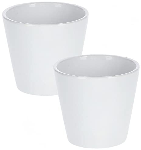KOTARBAU® 2er Set Keramik Blumentopf Übertopf ⌀ 9 cm Klassisch Weiß Glatt