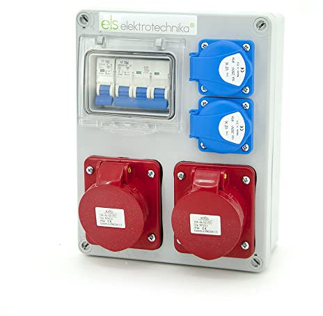 ELS Elektrotechnika distributore di potenza distributore di potenza da cantiere distributore a parete prese Schuko 2x230V + LS B16, 2xCEE 16A+ LS B16 cablate, per interni/esterni, officine/fabbriche